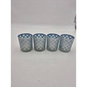 Valerie Parr Hill Set of 4 Blue Design Glass Votive/Flameless Candle NIB